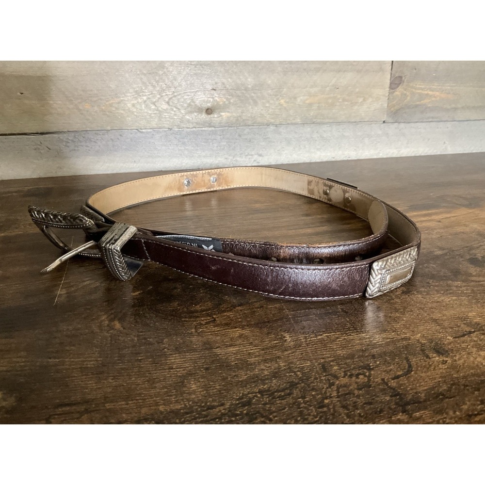 Brighton Women's Brown Dress Belt Silver Buckle Adjustable Size M - Picture 2 of 6
